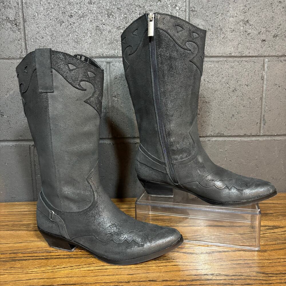 Reba Lance Black Western Cowboy Boots Embroidered Zip Womenโs 8.5